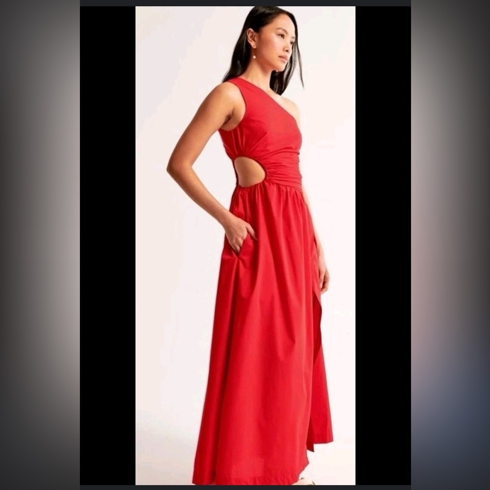 Abercrombie & Fitch Red One Shoulder Side Cutout Maxi Dress, NWT Sz Small